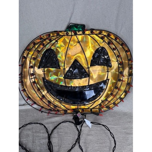 Vintage Halloween Light Up Pumpkin Face Blow Mold Wall Decoration Tested Works - Picture 1 of 4